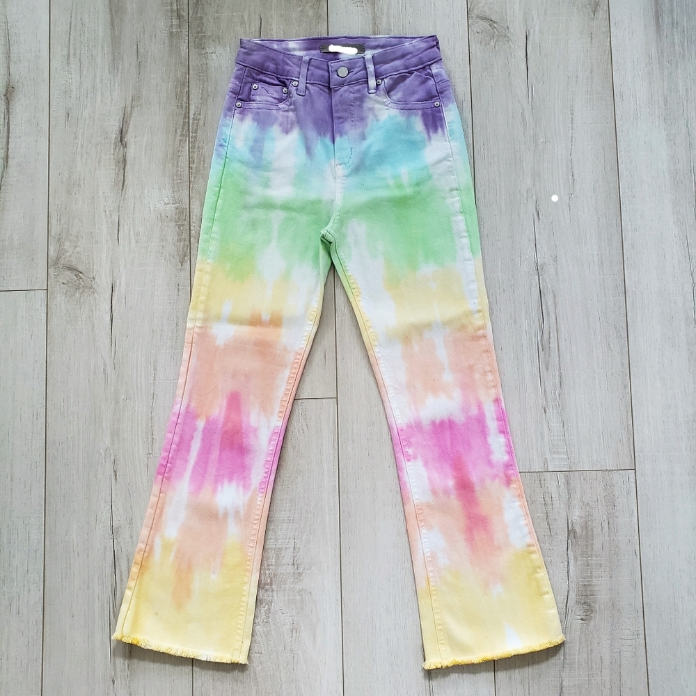 Girls Holiday High Rise Bootcut Flare Winter Denim Pants Jeans Size 10 Rainbow